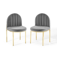 Modway EEI-4503-GLD-GRY Gold Gray Isla Dining Side Chair Performance Velvet Set of 2