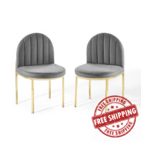 Modway EEI-4503-GLD-GRY Gold Gray Isla Dining Side Chair Performance Velvet Set of 2