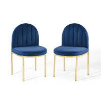 Modway EEI-4503-GLD-NAV Gold Navy Isla Dining Side Chair Performance Velvet Set of 2