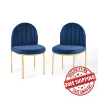 Modway EEI-4503-GLD-NAV Gold Navy Isla Dining Side Chair Performance Velvet Set of 2