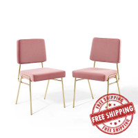 Modway EEI-4505-GLD-DUS Gold Dusty Rose Craft Dining Side Chair Performance Velvet Set of 2