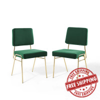Modway EEI-4505-GLD-GRN Gold Green Craft Dining Side Chair Performance Velvet Set of 2
