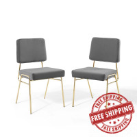 Modway EEI-4505-GLD-GRY Gold Gray Craft Dining Side Chair Performance Velvet Set of 2