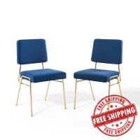 Modway EEI-4505-GLD-NAV Gold Navy Craft Dining Side Chair Performance Velvet Set of 2