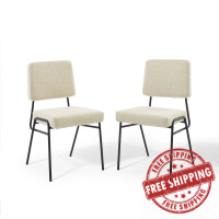 Modway EEI-4506-BLK-BEI Black Beige Craft Dining Side Chair Upholstered Fabric Set of 2