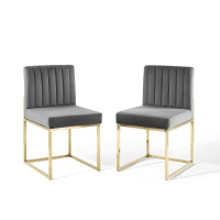 Modway EEI-4507-GLD-CHA Gold Charcoal Carriage Dining Chair Performance Velvet Set of 2