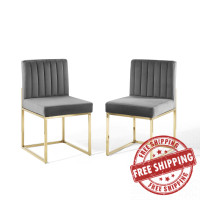 Modway EEI-4507-GLD-CHA Gold Charcoal Carriage Dining Chair Performance Velvet Set of 2