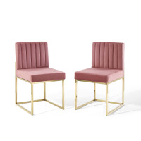 Modway EEI-4507-GLD-DUS Gold Dusty Rose Carriage Dining Chair Performance Velvet Set of 2
