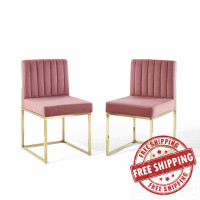 Modway EEI-4507-GLD-DUS Gold Dusty Rose Carriage Dining Chair Performance Velvet Set of 2
