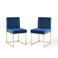 Modway EEI-4507-GLD-NAV Gold Navy Carriage Dining Chair Performance Velvet Set of 2
