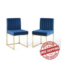 Modway EEI-4507-GLD-NAV Gold Navy Carriage Dining Chair Performance Velvet Set of 2