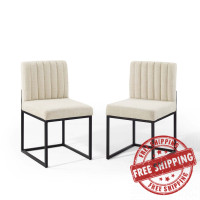 Modway EEI-4508-BLK-BEI Black Beige Carriage Dining Chair Upholstered Fabric Set of 2