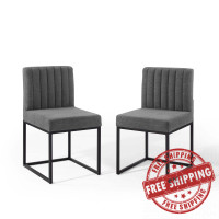 Modway EEI-4508-BLK-CHA Black Charcoal Carriage Dining Chair Upholstered Fabric Set of 2