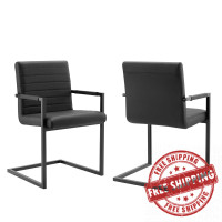 Modway EEI-4522-BLK Black Savoy Vegan Leather Dining Chairs - Set of 2