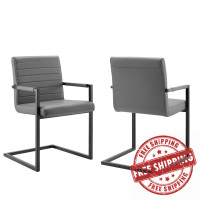Modway EEI-4522-GRY Gray Savoy Vegan Leather Dining Chairs - Set of 2
