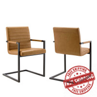 Modway EEI-4522-TAN Tan Savoy Vegan Leather Dining Chairs - Set of 2