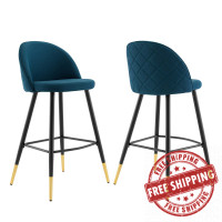 Modway EEI-4526-AZU Azure Cordial Fabric Bar Stools - Set of 2