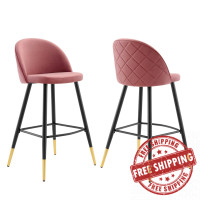 Modway EEI-4527-DUS Dusty Rose Cordial Performance Velvet Bar Stools - Set of 2