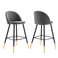 Modway EEI-4527-GRY Gray Cordial Performance Velvet Bar Stools - Set of 2