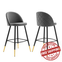 Modway EEI-4527-GRY Gray Cordial Performance Velvet Bar Stools - Set of 2