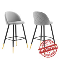 Modway EEI-4527-LGR Light Gray Cordial Performance Velvet Bar Stools - Set of 2