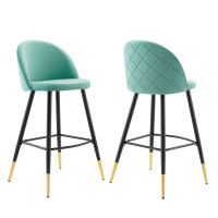 Modway EEI-4527-MIN Mint Cordial Performance Velvet Bar Stools - Set of 2