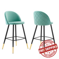 Modway EEI-4527-MIN Mint Cordial Performance Velvet Bar Stools - Set of 2