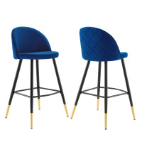 Modway EEI-4527-NAV Navy Cordial Performance Velvet Bar Stools - Set of 2