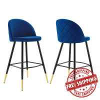 Modway EEI-4527-NAV Navy Cordial Performance Velvet Bar Stools - Set of 2