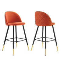 Modway EEI-4527-ORA Orange Cordial Performance Velvet Bar Stools - Set of 2
