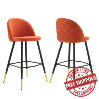 Modway EEI-4527-ORA Orange Cordial Performance Velvet Bar Stools - Set of 2