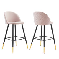 Modway EEI-4527-PNK Pink Cordial Performance Velvet Bar Stools - Set of 2