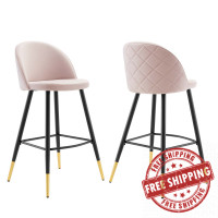 Modway EEI-4527-PNK Pink Cordial Performance Velvet Bar Stools - Set of 2