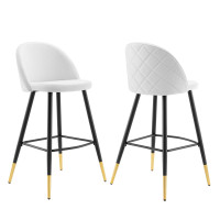 Modway EEI-4527-WHI White Cordial Performance Velvet Bar Stools - Set of 2