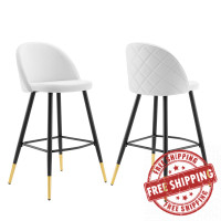 Modway EEI-4527-WHI White Cordial Performance Velvet Bar Stools - Set of 2