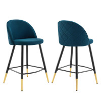 Modway EEI-4528-AZU Cordial Fabric Counter Stools - Set of 2 Azure