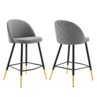 Modway EEI-4528-LGR Cordial Fabric Counter Stools - Set of 2 Light Gray