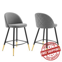 Modway EEI-4528-LGR Cordial Fabric Counter Stools - Set of 2 Light Gray