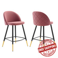 Modway EEI-4529-DUS Cordial Performance Velvet Counter Stools - Set of 2 Dusty Rose