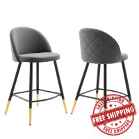 Modway EEI-4529-GRY Cordial Performance Velvet Counter Stools - Set of 2 Gray