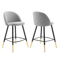 Modway EEI-4529-LGR Cordial Performance Velvet Counter Stools - Set of 2 Light Gray