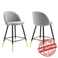 Modway EEI-4529-LGR Cordial Performance Velvet Counter Stools - Set of 2 Light Gray