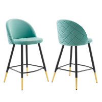 Modway EEI-4529-MIN Cordial Performance Velvet Counter Stools - Set of 2 Mint