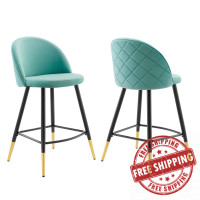 Modway EEI-4529-MIN Cordial Performance Velvet Counter Stools - Set of 2 Mint