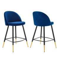 Modway EEI-4529-NAV Cordial Performance Velvet Counter Stools - Set of 2 Navy