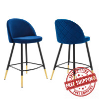 Modway EEI-4529-NAV Cordial Performance Velvet Counter Stools - Set of 2 Navy