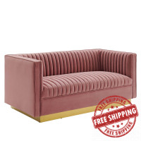 Modway EEI-4530-DUS Dusty Rose Sanguine Vertical Channel Tufted Performance Velvet Loveseat
