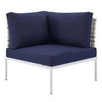 Modway EEI-4537-TAU-NAV Taupe Navy Harmony Sunbrella® Basket Weave Outdoor Patio Aluminum Corner Chair