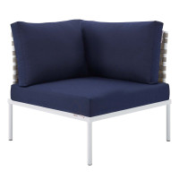 Modway EEI-4538-TAN-NAV Tan Navy Harmony Sunbrella® Basket Weave Outdoor Patio Aluminum Corner Chair