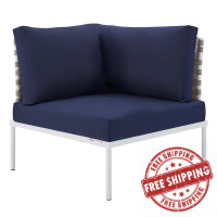 Modway EEI-4538-TAN-NAV Tan Navy Harmony Sunbrella® Basket Weave Outdoor Patio Aluminum Corner Chair